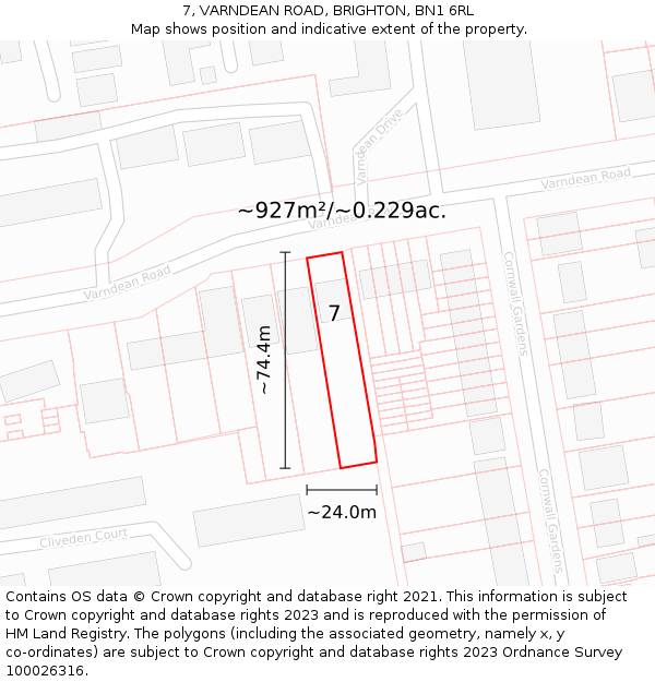 7, VARNDEAN ROAD, BRIGHTON, BN1 6RL: Plot and title map