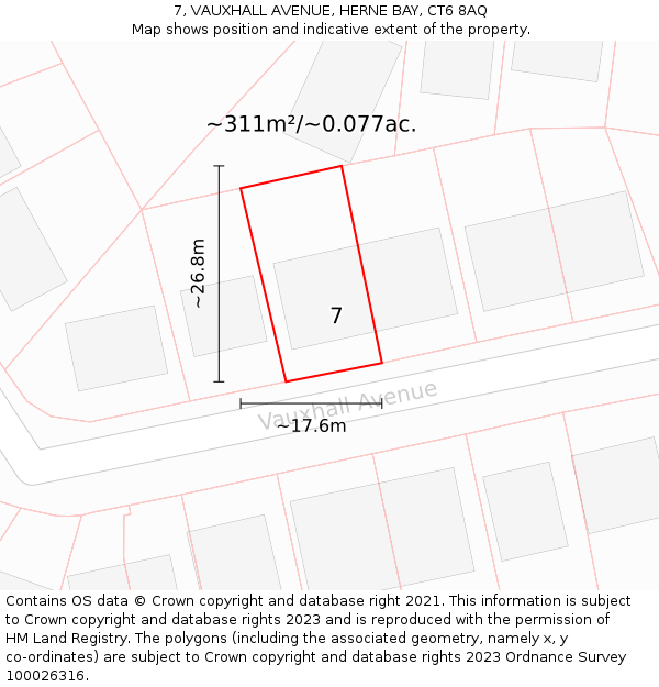 7, VAUXHALL AVENUE, HERNE BAY, CT6 8AQ: Plot and title map