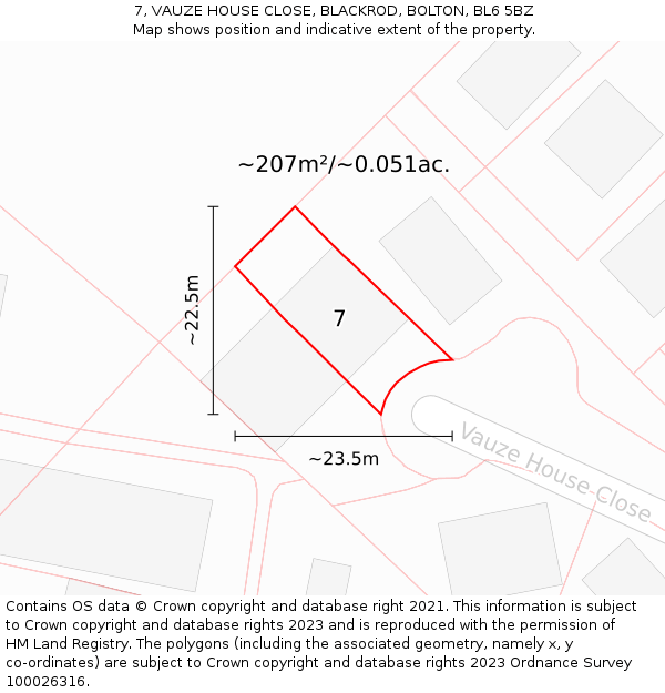 7, VAUZE HOUSE CLOSE, BLACKROD, BOLTON, BL6 5BZ: Plot and title map