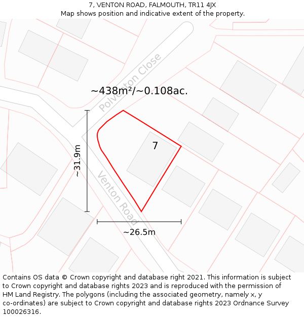 7, VENTON ROAD, FALMOUTH, TR11 4JX: Plot and title map