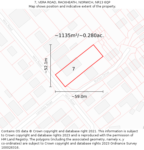 7, VERA ROAD, RACKHEATH, NORWICH, NR13 6QP: Plot and title map