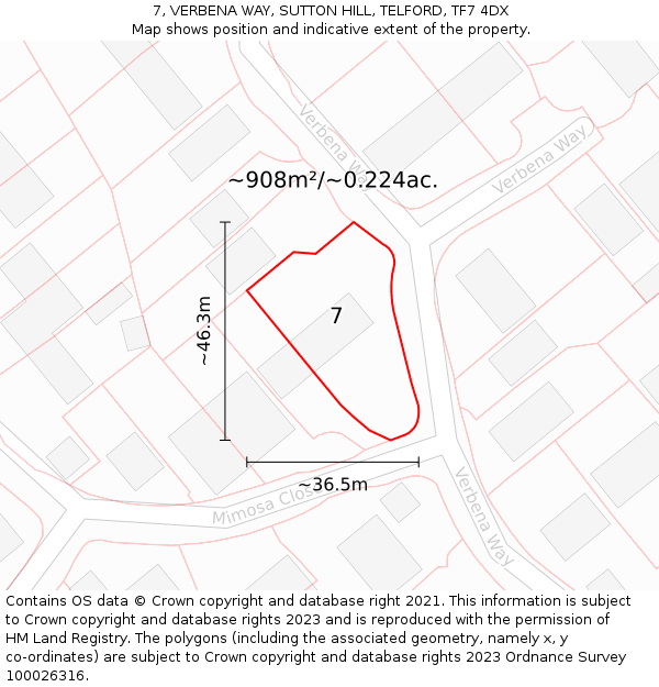 7, VERBENA WAY, SUTTON HILL, TELFORD, TF7 4DX: Plot and title map