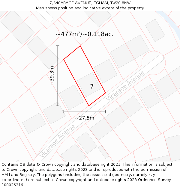 7, VICARAGE AVENUE, EGHAM, TW20 8NW: Plot and title map