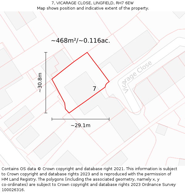 7, VICARAGE CLOSE, LINGFIELD, RH7 6EW: Plot and title map