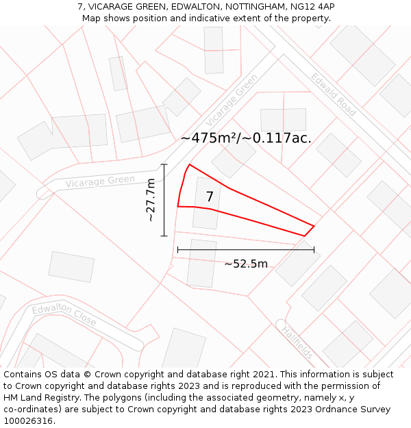 7, VICARAGE GREEN, EDWALTON, NOTTINGHAM, NG12 4AP: Plot and title map