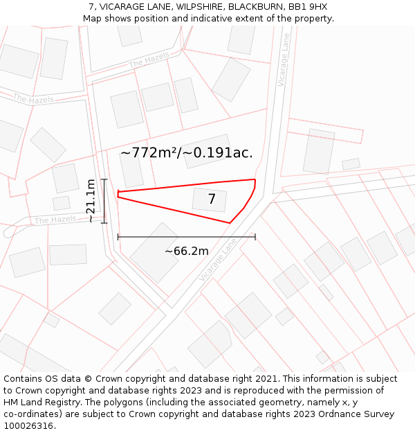 7, VICARAGE LANE, WILPSHIRE, BLACKBURN, BB1 9HX: Plot and title map