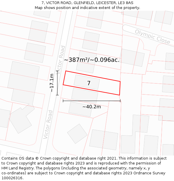7, VICTOR ROAD, GLENFIELD, LEICESTER, LE3 8AS: Plot and title map