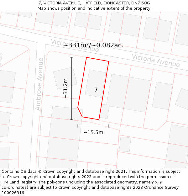 7, VICTORIA AVENUE, HATFIELD, DONCASTER, DN7 6QG: Plot and title map