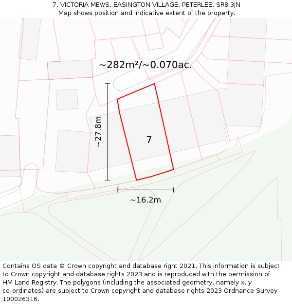 7, VICTORIA MEWS, EASINGTON VILLAGE, PETERLEE, SR8 3JN: Plot and title map