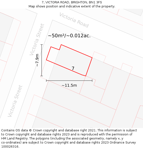 7, VICTORIA ROAD, BRIGHTON, BN1 3FS: Plot and title map