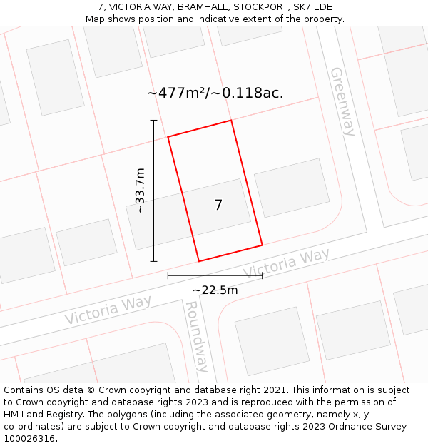 7, VICTORIA WAY, BRAMHALL, STOCKPORT, SK7 1DE: Plot and title map