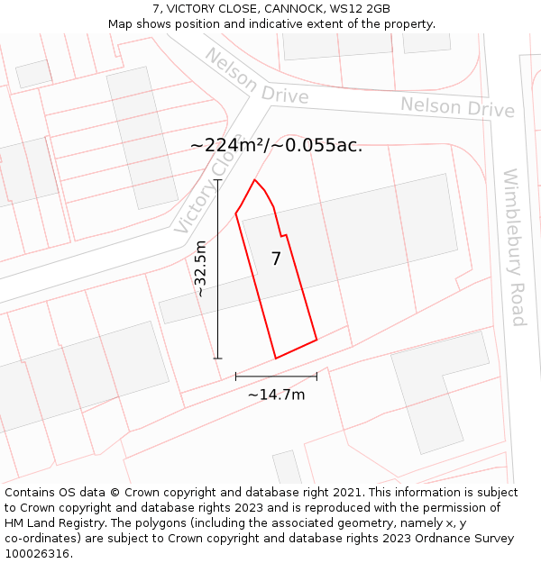 7, VICTORY CLOSE, CANNOCK, WS12 2GB: Plot and title map