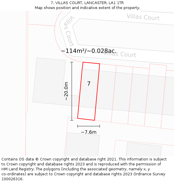 7, VILLAS COURT, LANCASTER, LA1 1TR: Plot and title map