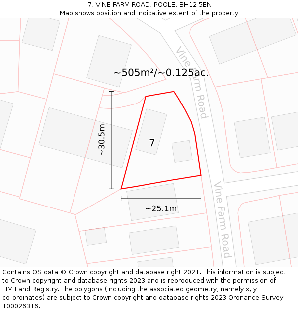 7, VINE FARM ROAD, POOLE, BH12 5EN: Plot and title map