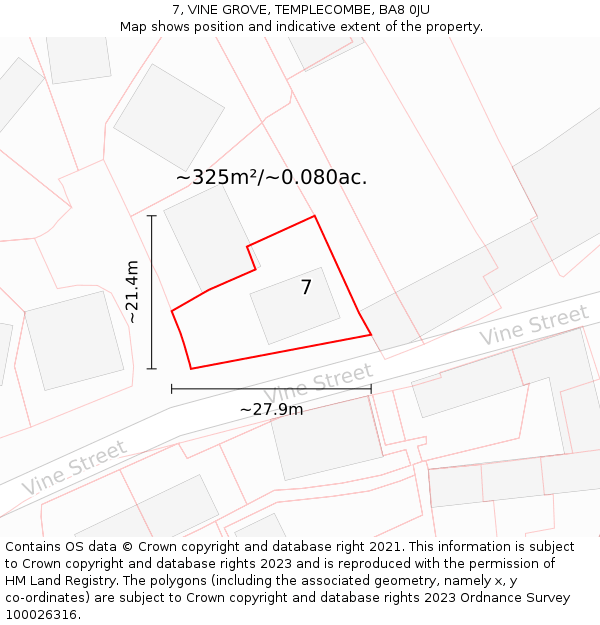 7, VINE GROVE, TEMPLECOMBE, BA8 0JU: Plot and title map