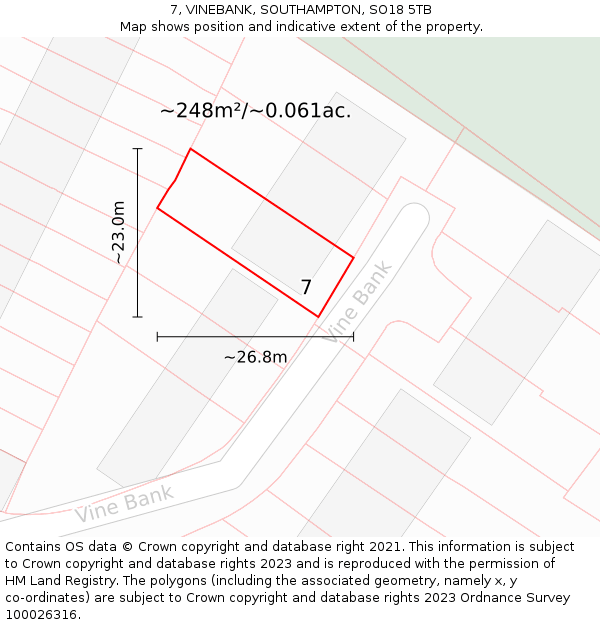 7, VINEBANK, SOUTHAMPTON, SO18 5TB: Plot and title map