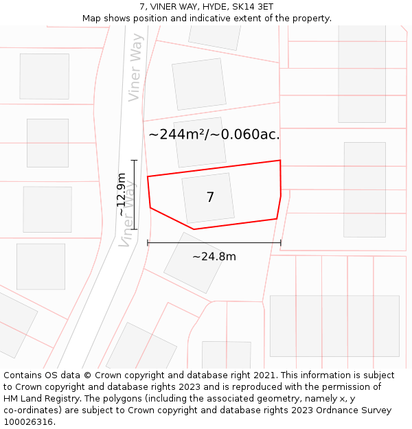 7, VINER WAY, HYDE, SK14 3ET: Plot and title map