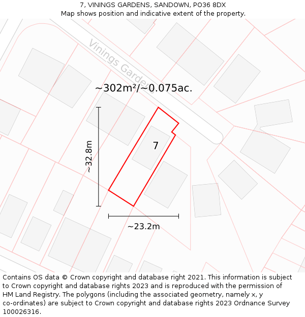 7, VININGS GARDENS, SANDOWN, PO36 8DX: Plot and title map