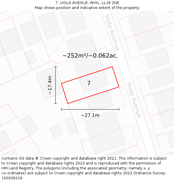 7, VIOLA AVENUE, RHYL, LL18 2NE: Plot and title map