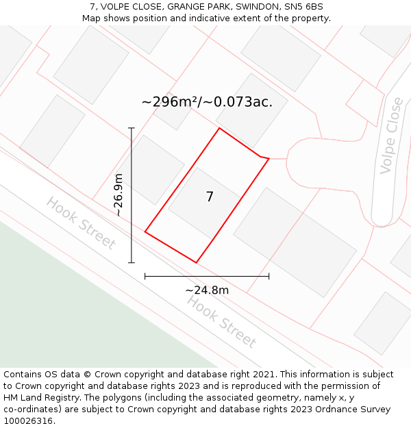 7, VOLPE CLOSE, GRANGE PARK, SWINDON, SN5 6BS: Plot and title map