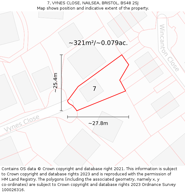 7, VYNES CLOSE, NAILSEA, BRISTOL, BS48 2SJ: Plot and title map