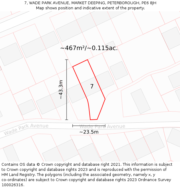 7, WADE PARK AVENUE, MARKET DEEPING, PETERBOROUGH, PE6 8JH: Plot and title map