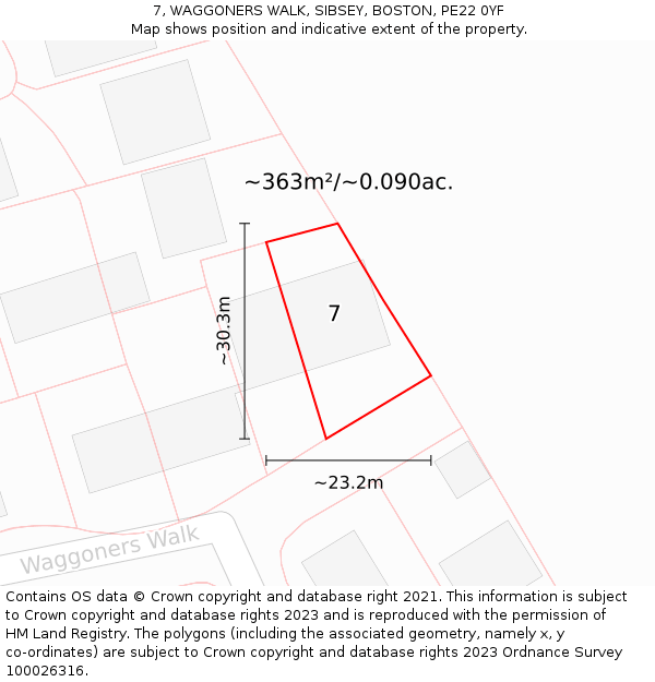 7, WAGGONERS WALK, SIBSEY, BOSTON, PE22 0YF: Plot and title map