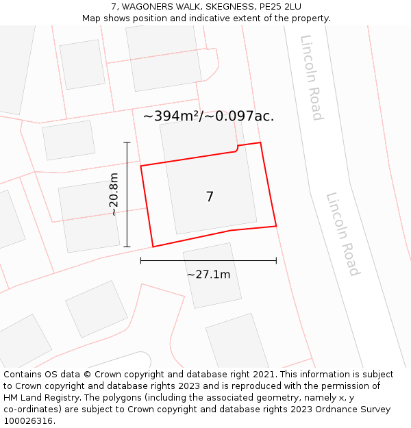 7, WAGONERS WALK, SKEGNESS, PE25 2LU: Plot and title map