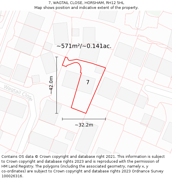 7, WAGTAIL CLOSE, HORSHAM, RH12 5HL: Plot and title map