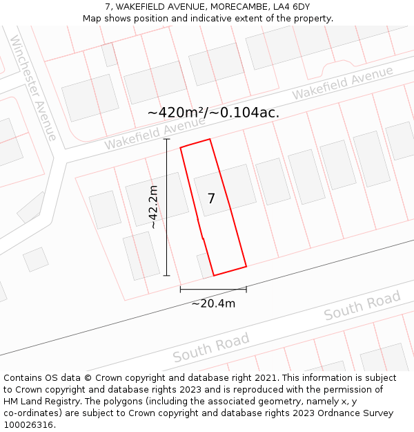 7, WAKEFIELD AVENUE, MORECAMBE, LA4 6DY: Plot and title map