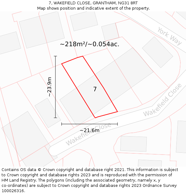 7, WAKEFIELD CLOSE, GRANTHAM, NG31 8RT: Plot and title map