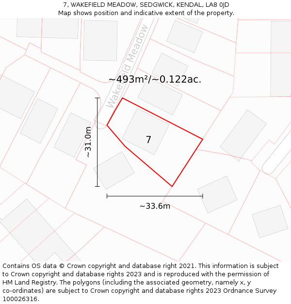 7, WAKEFIELD MEADOW, SEDGWICK, KENDAL, LA8 0JD: Plot and title map