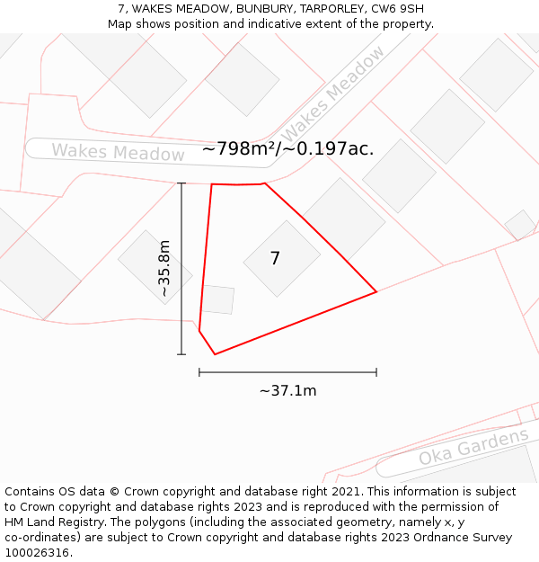 7, WAKES MEADOW, BUNBURY, TARPORLEY, CW6 9SH: Plot and title map