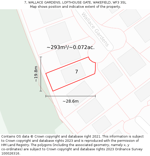 7, WALLACE GARDENS, LOFTHOUSE GATE, WAKEFIELD, WF3 3SL: Plot and title map