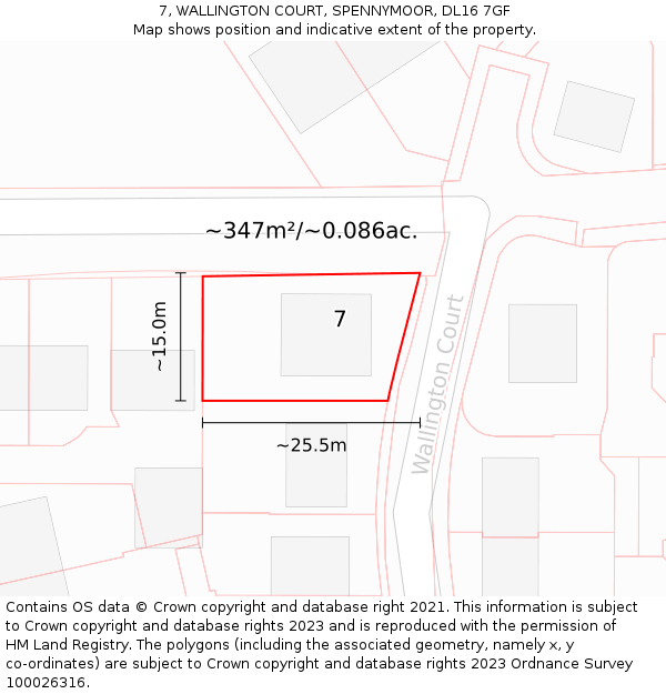 7, WALLINGTON COURT, SPENNYMOOR, DL16 7GF: Plot and title map