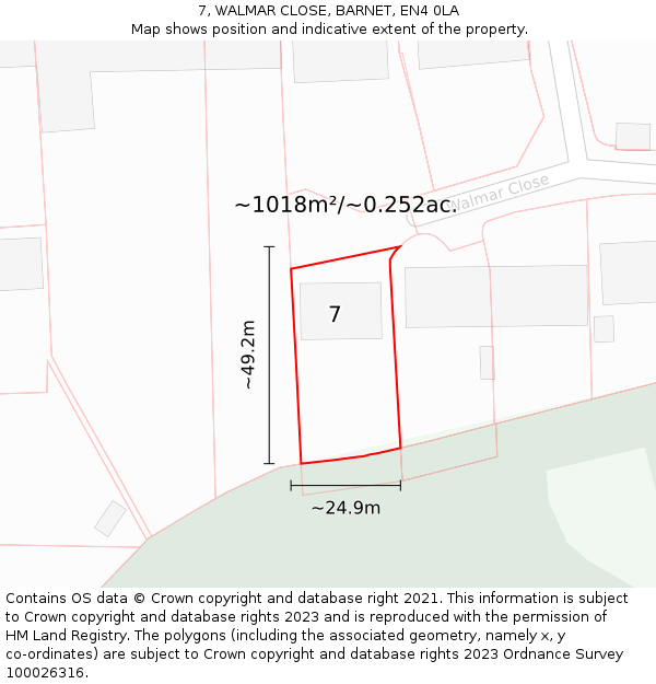 7, WALMAR CLOSE, BARNET, EN4 0LA: Plot and title map