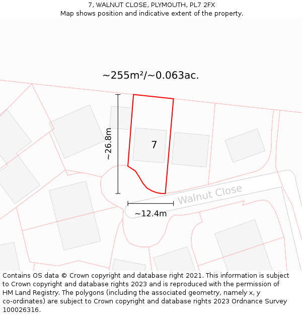 7, WALNUT CLOSE, PLYMOUTH, PL7 2FX: Plot and title map