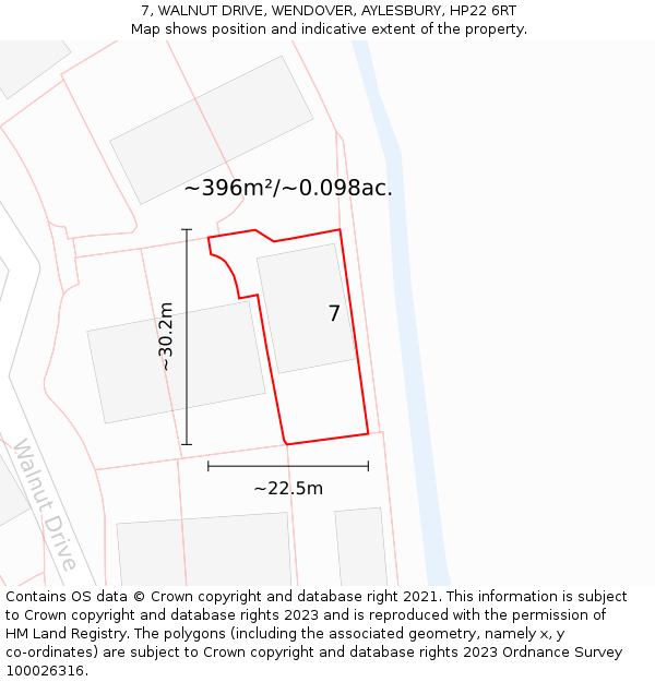 7, WALNUT DRIVE, WENDOVER, AYLESBURY, HP22 6RT: Plot and title map