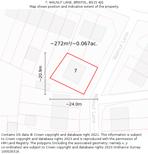 7, WALNUT LANE, BRISTOL, BS15 4JQ: Plot and title map