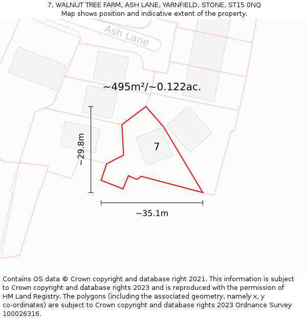 7, WALNUT TREE FARM, ASH LANE, YARNFIELD, STONE, ST15 0NQ: Plot and title map