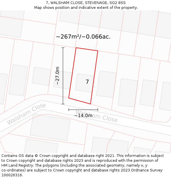 7, WALSHAM CLOSE, STEVENAGE, SG2 8SS: Plot and title map