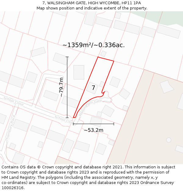 7, WALSINGHAM GATE, HIGH WYCOMBE, HP11 1PA: Plot and title map