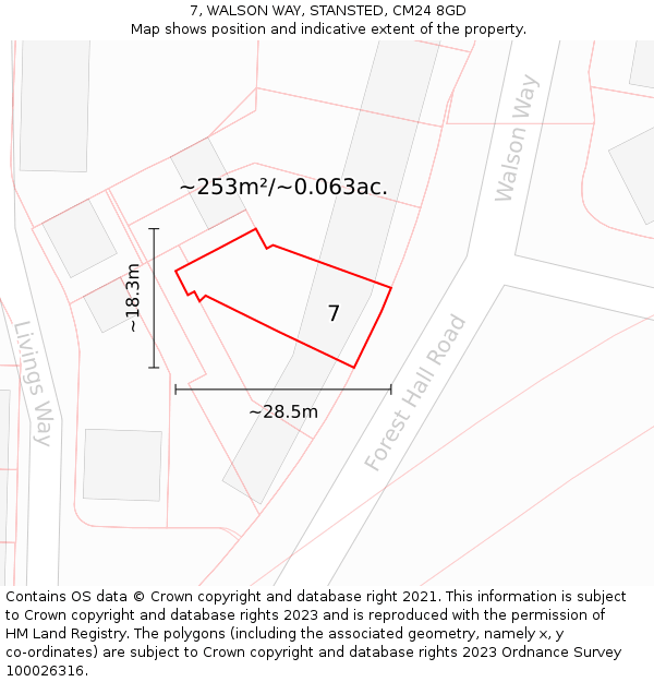 7, WALSON WAY, STANSTED, CM24 8GD: Plot and title map