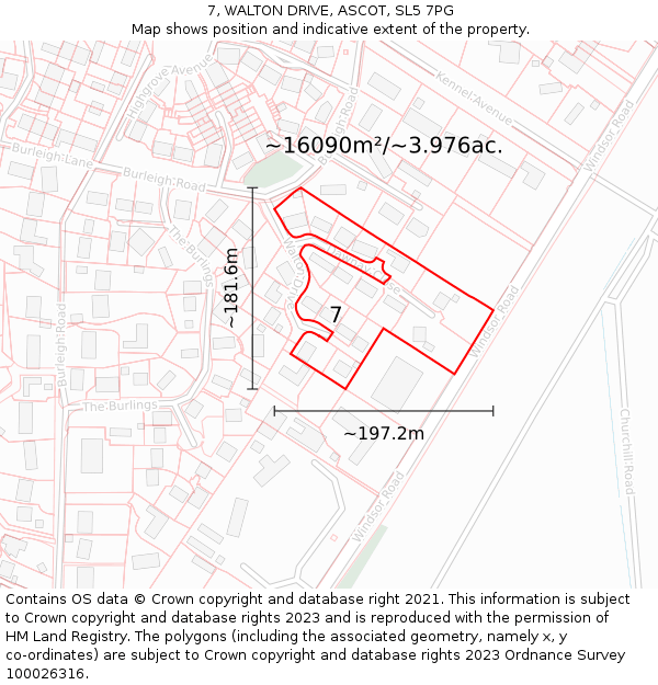 7, WALTON DRIVE, ASCOT, SL5 7PG: Plot and title map