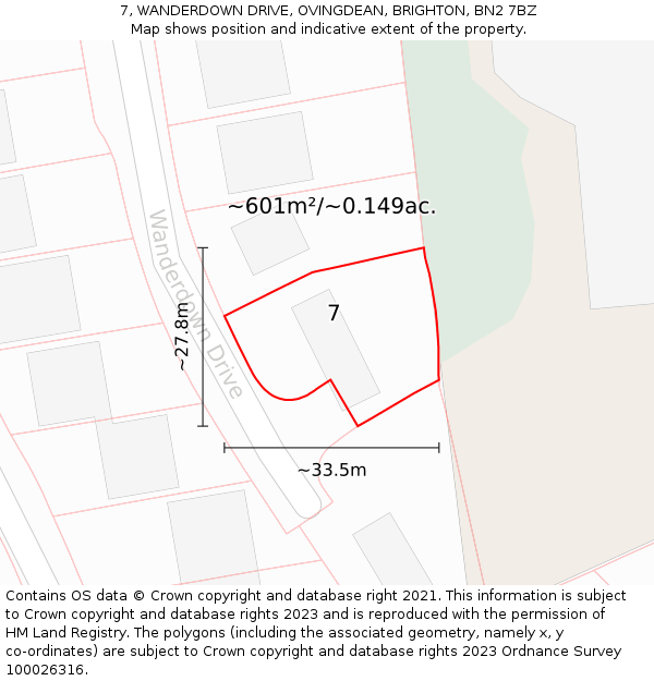 7, WANDERDOWN DRIVE, OVINGDEAN, BRIGHTON, BN2 7BZ: Plot and title map