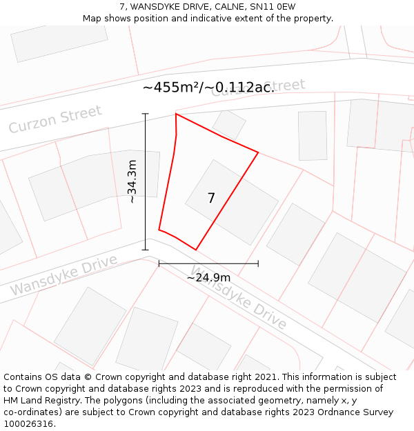 7, WANSDYKE DRIVE, CALNE, SN11 0EW: Plot and title map