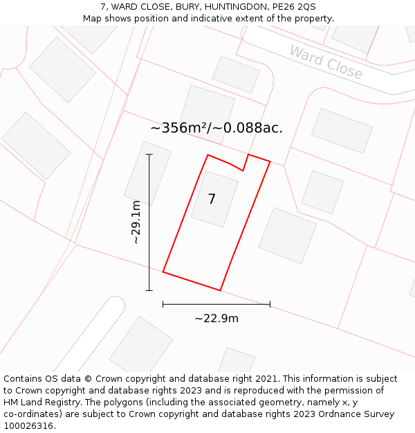7, WARD CLOSE, BURY, HUNTINGDON, PE26 2QS: Plot and title map
