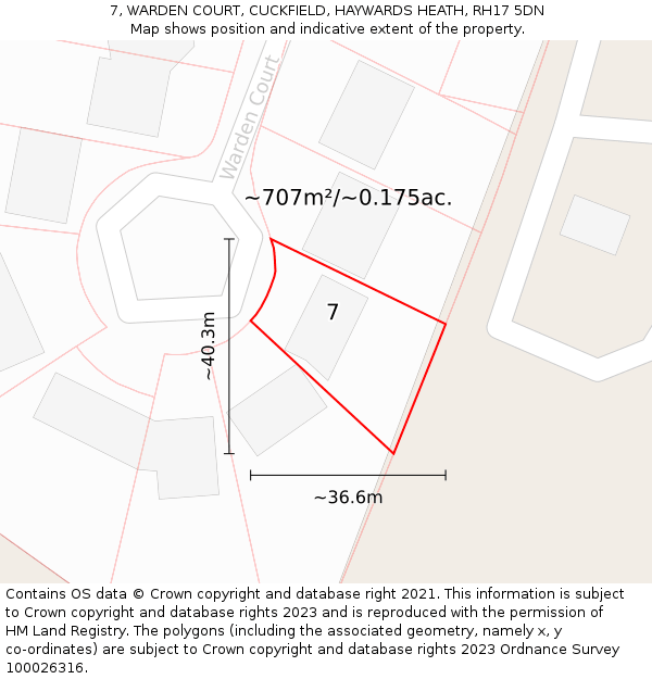 7, WARDEN COURT, CUCKFIELD, HAYWARDS HEATH, RH17 5DN: Plot and title map