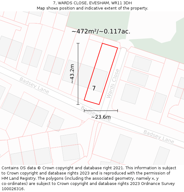 7, WARDS CLOSE, EVESHAM, WR11 3DH: Plot and title map