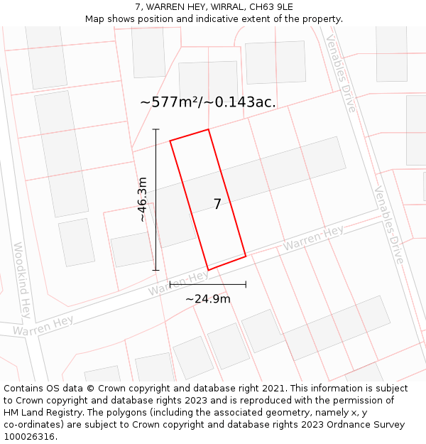 7, WARREN HEY, WIRRAL, CH63 9LE: Plot and title map